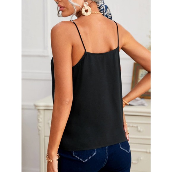 Embroidery Mesh v neck lace Cami tank Top black - Picture 2 of 11